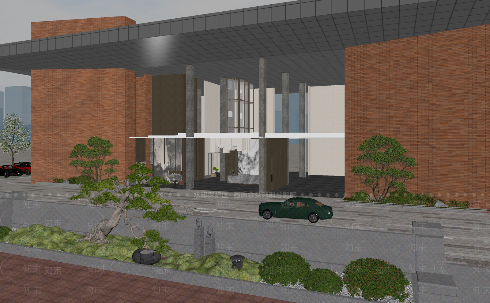 新中式售楼处外观3D模型下载【ID:1213984005】