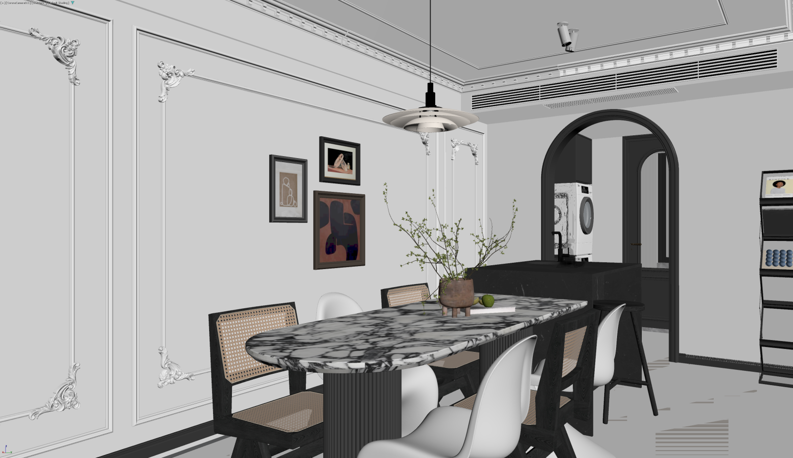 法式家居餐厅3D模型下载【ID:1221501832】