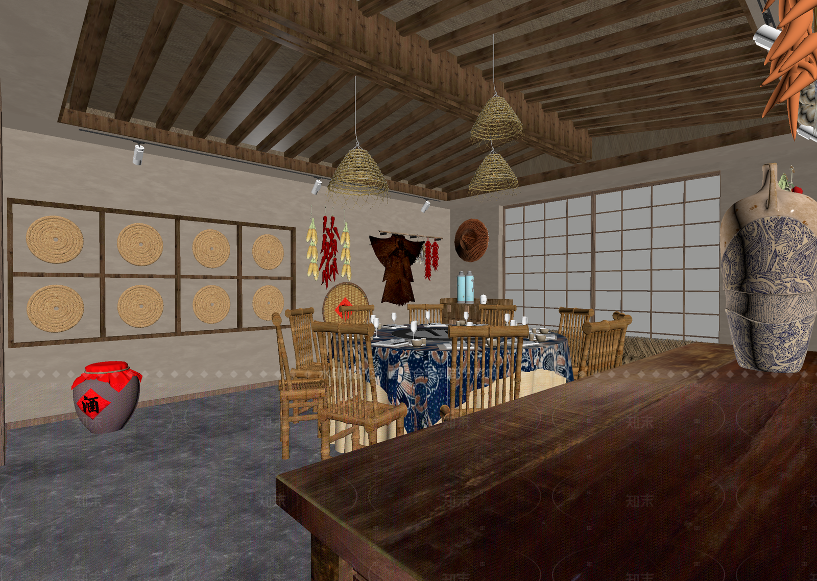 原木中餐厅3D模型下载【ID:1214623298】