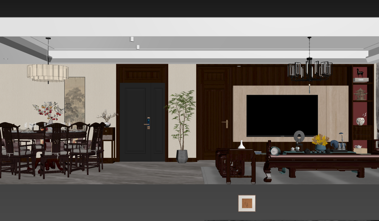 新中式客餐厅3D模型下载【ID:1221711488】