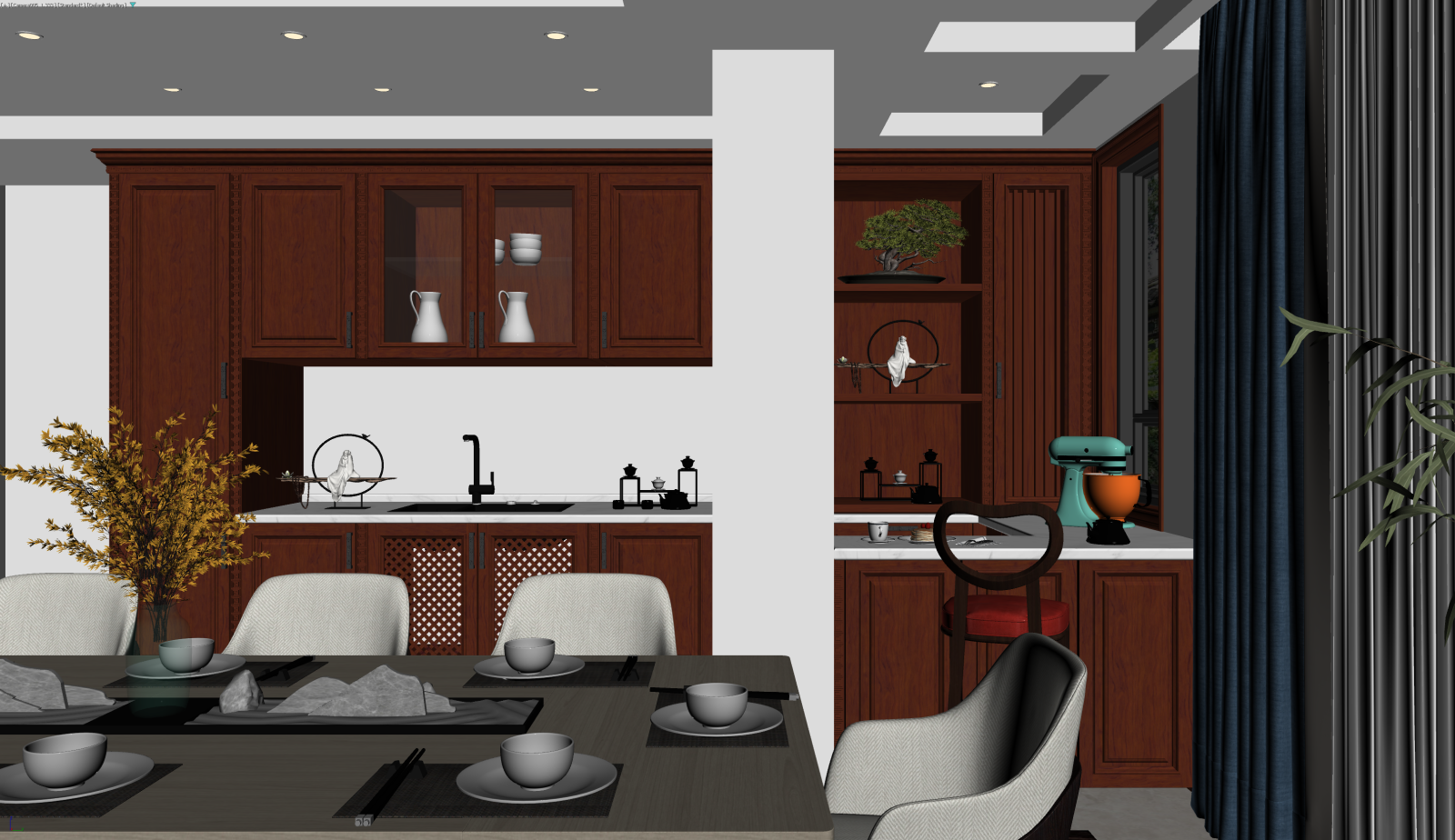中式家居餐厅3D模型下载【ID:1221950802】