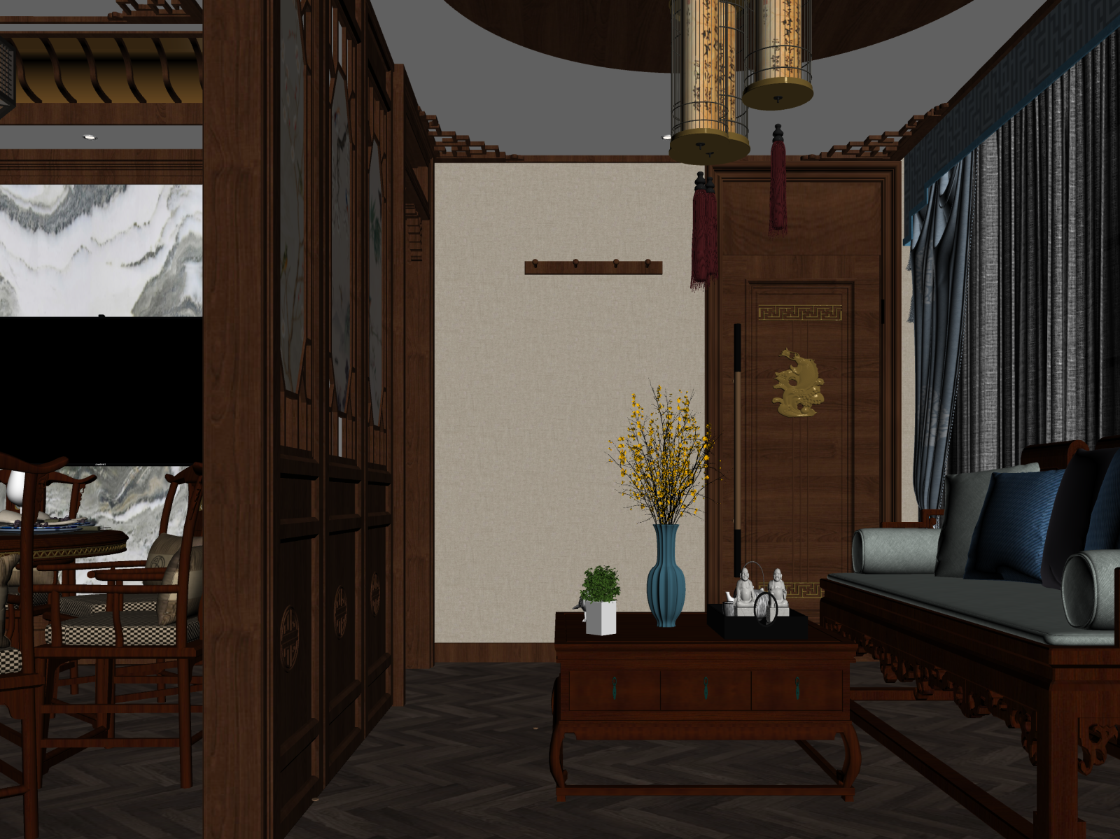 中式家居客厅3D模型下载【ID:1222033632】