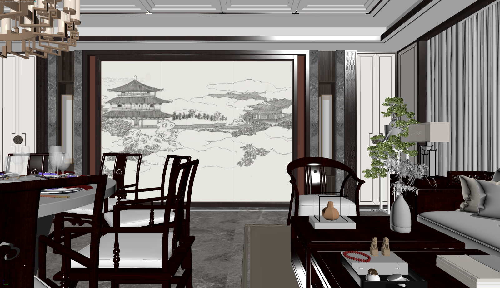 新中式客餐厅3D模型下载【ID:1222081968】