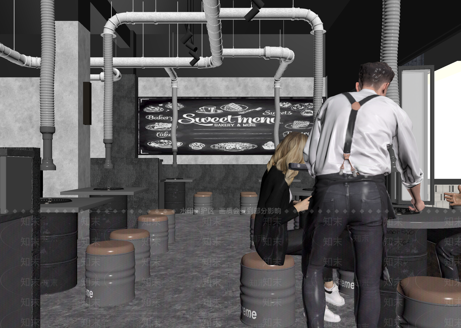 工业风咖啡厅3D模型下载【ID:1214335962】