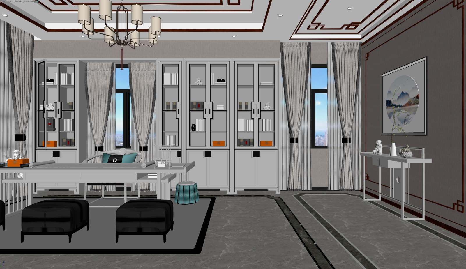 新中式书房3D模型下载【ID:1222007661】