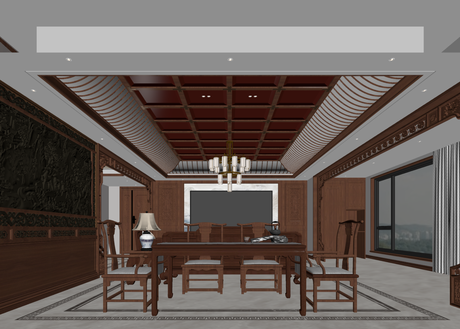 中式家居客厅3D模型下载【ID:1221874740】