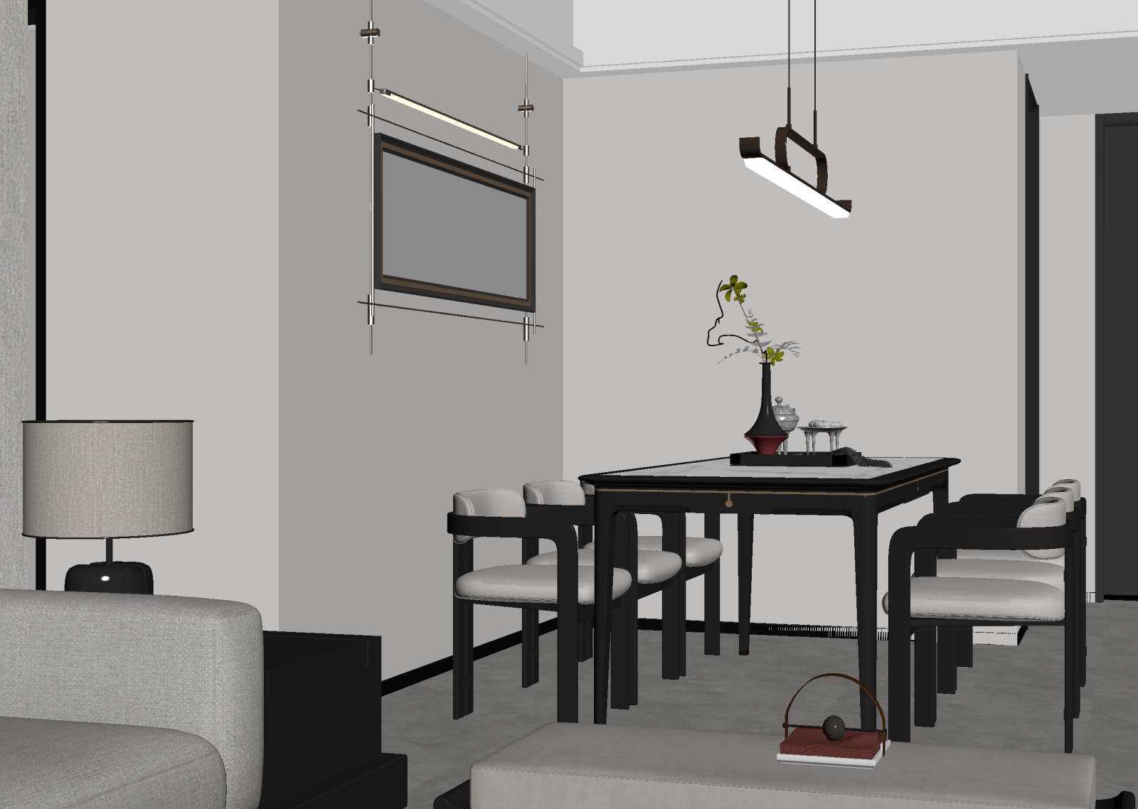新中式客餐厅3D模型下载【ID:1221487782】