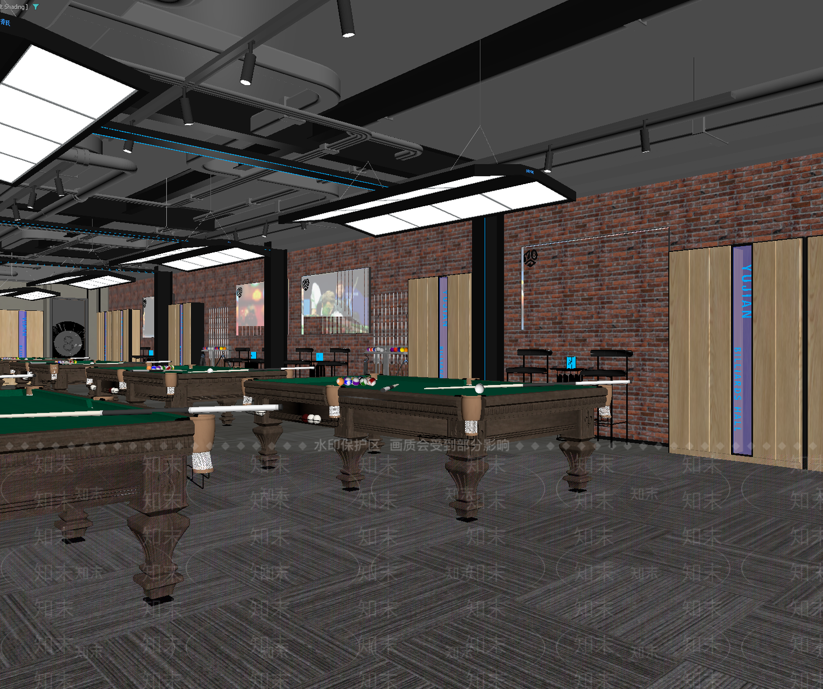 工业风台球室3D模型下载【ID:1213905735】