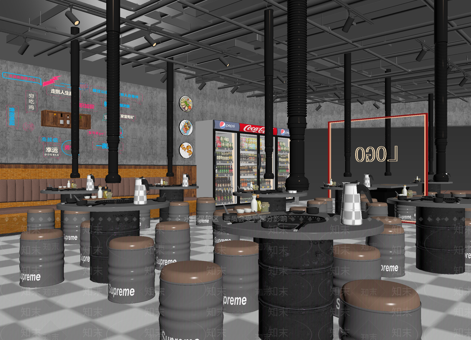 工业风火锅店3D模型下载【ID:1214131030】