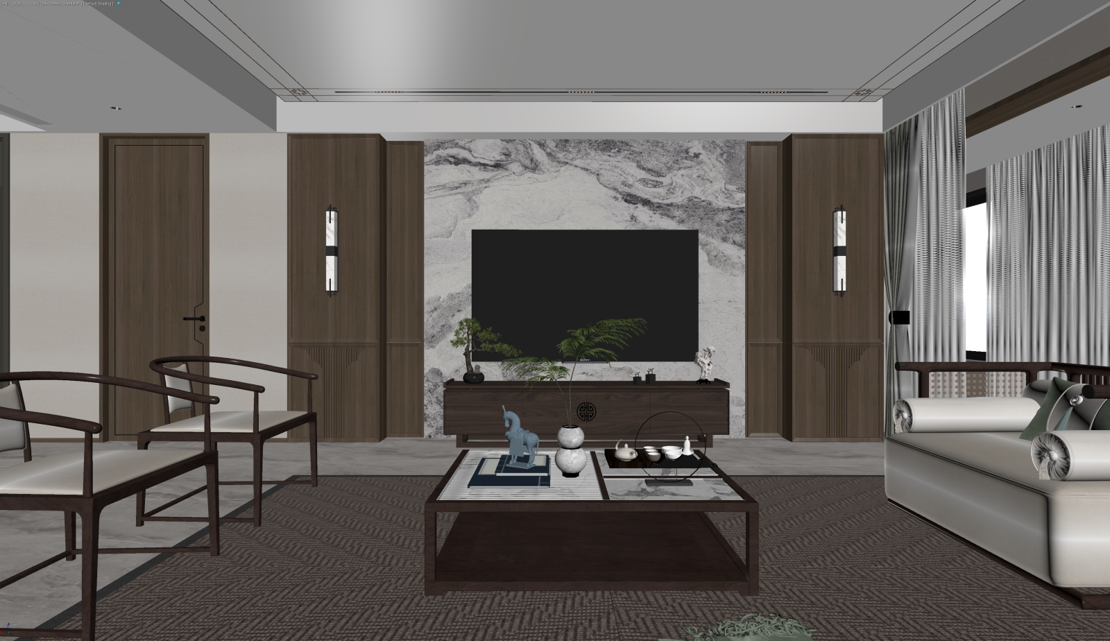 新中式家居客厅3D模型下载【ID:1221662971】