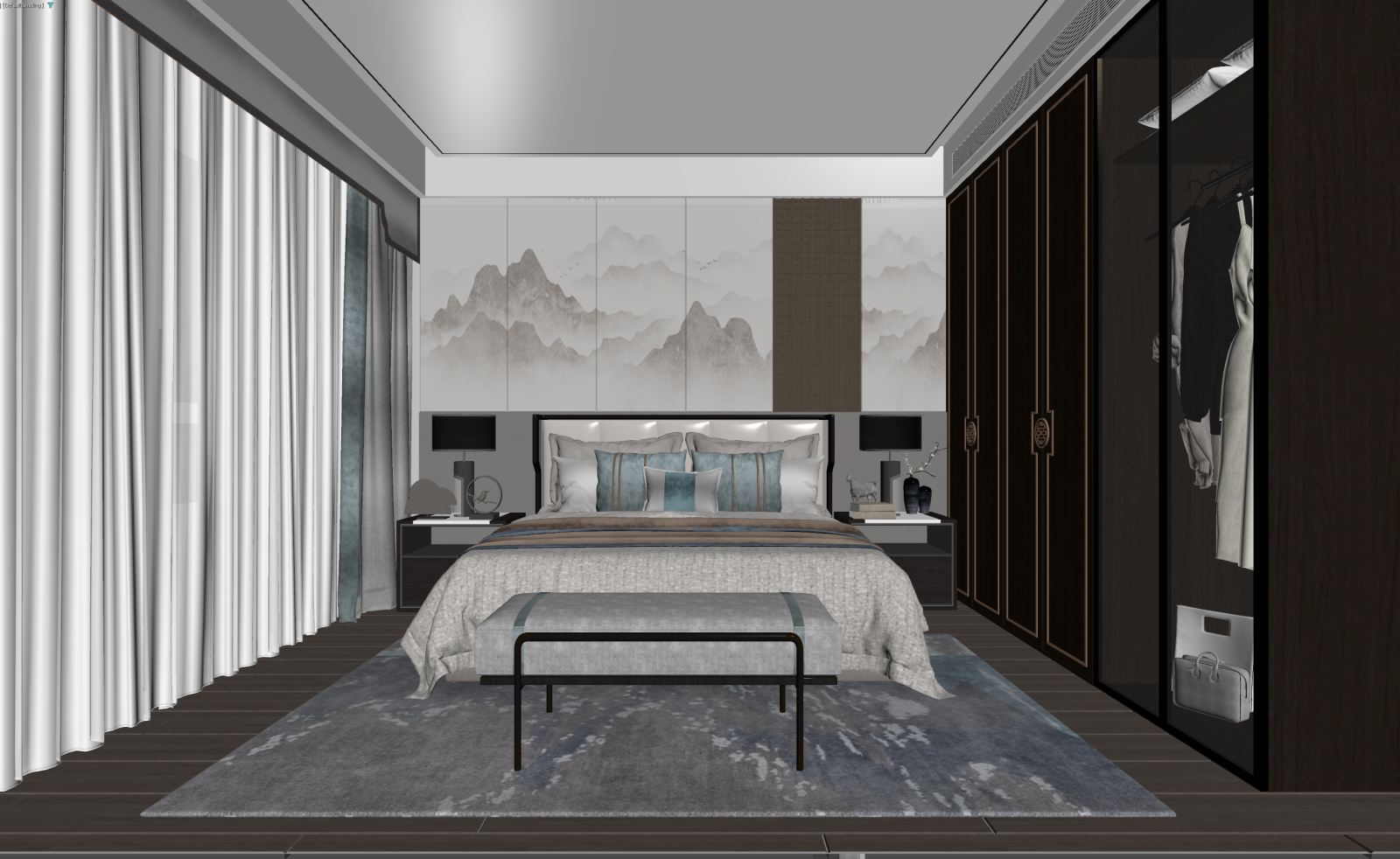 新中式家居卧室3D模型下载【ID:1221978828】