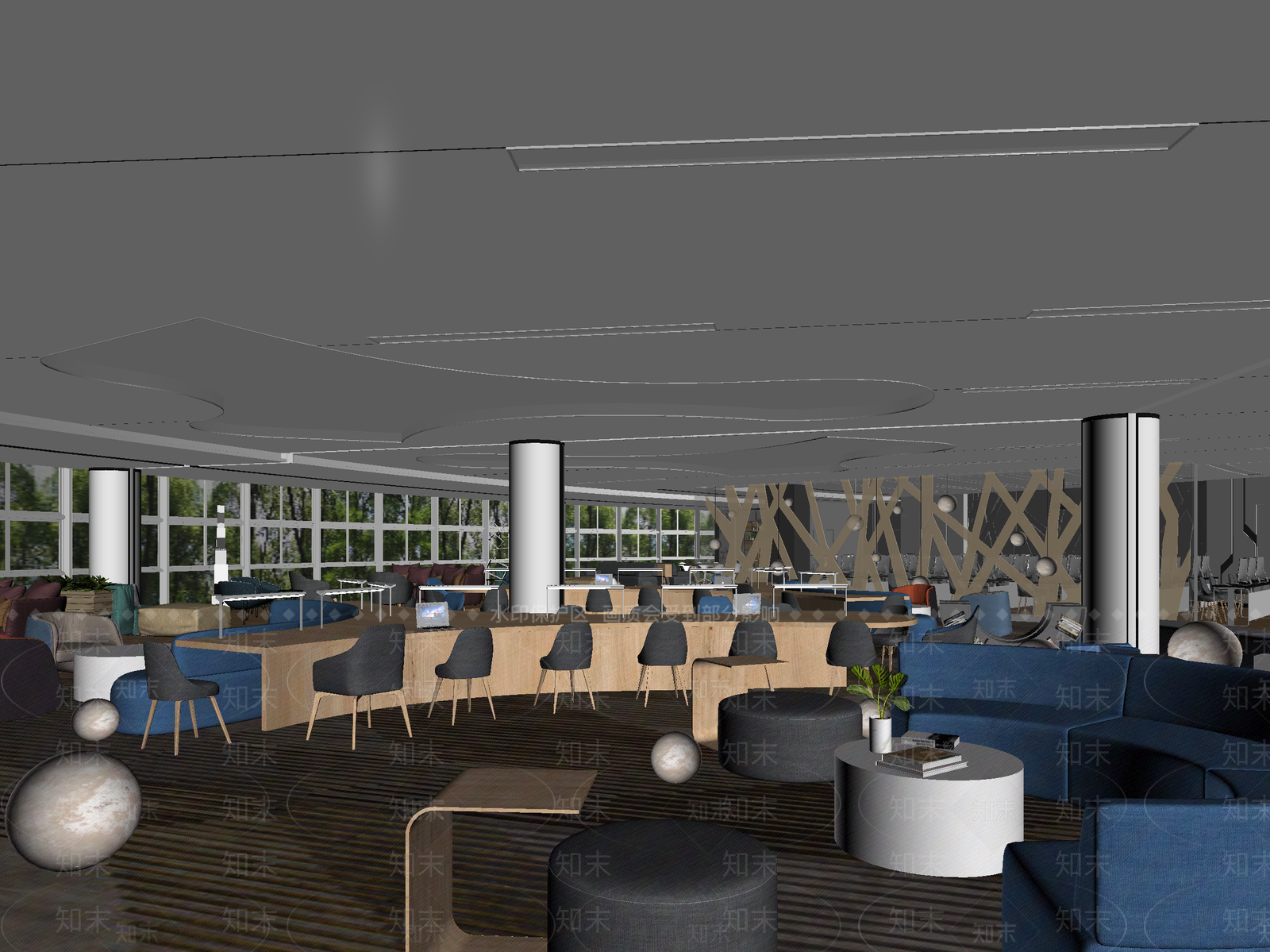 现代办公大厅3D模型下载【ID:1214422602】