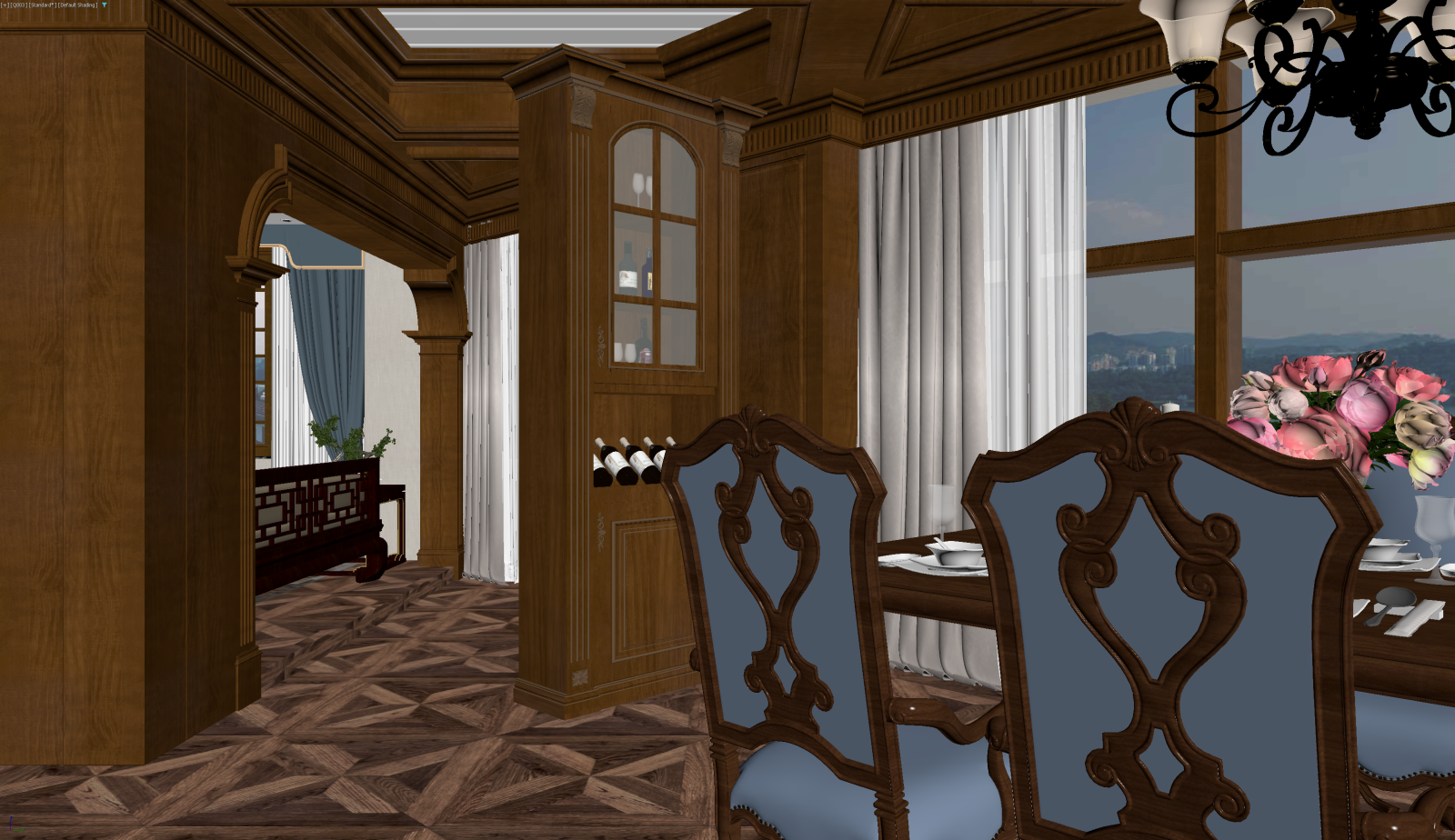 美式别墅餐厅3D模型下载【ID:1221486495】