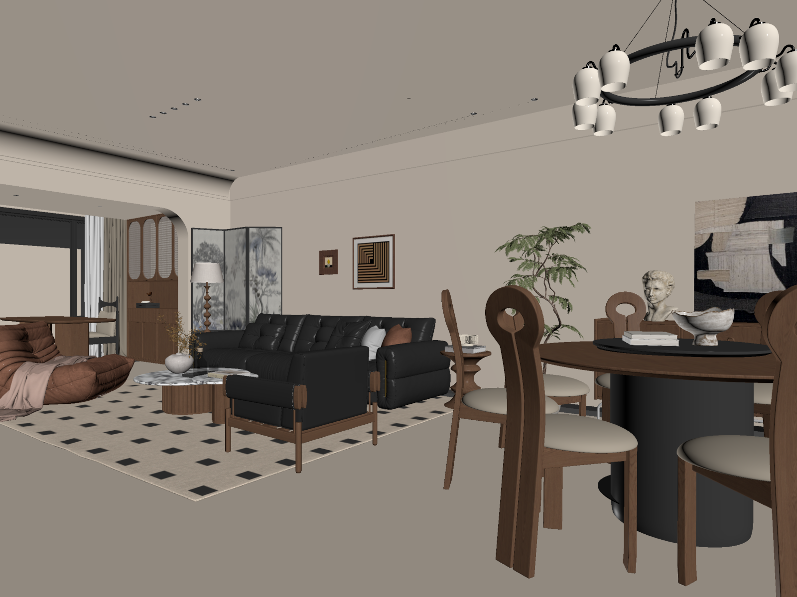 中式客餐厅3D模型下载【ID:1222035106】