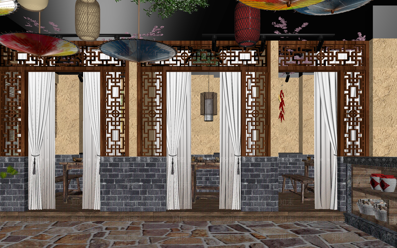 新中式中餐厅3D模型下载【ID:1214079698】