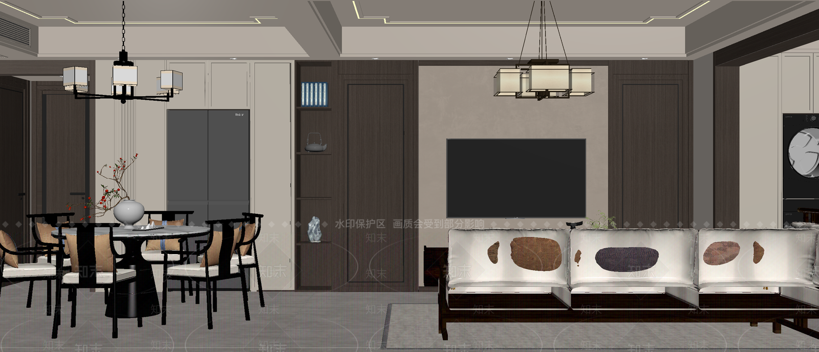 新中式客餐厅3D模型下载【ID:1215070035】
