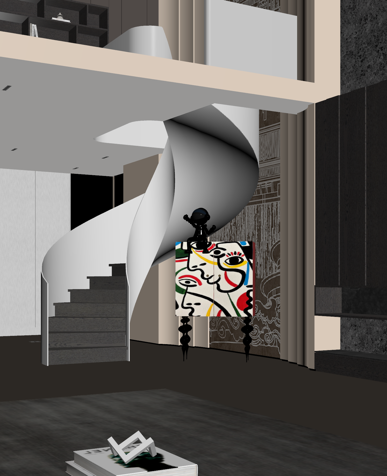 现代挑空客厅3D模型下载【ID:1222015799】