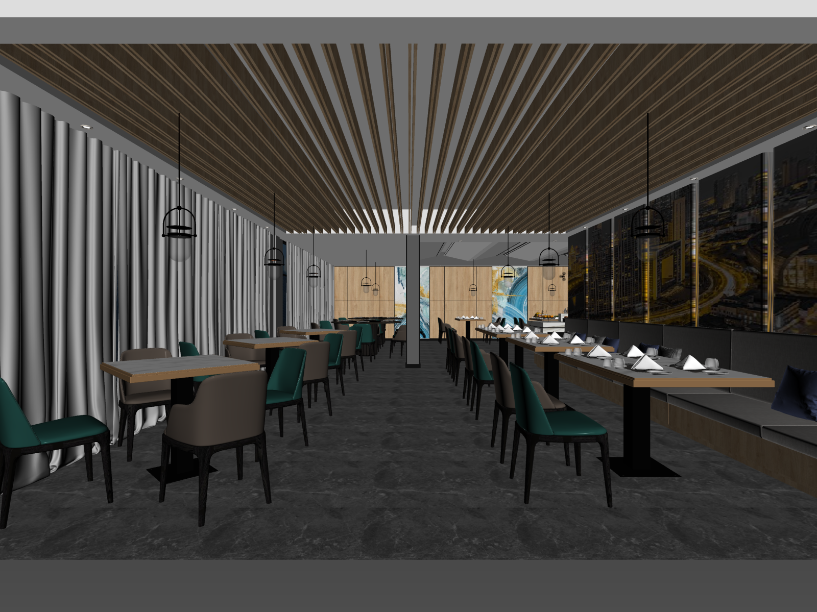 现代酒店餐厅3D模型下载【ID:1221952718】