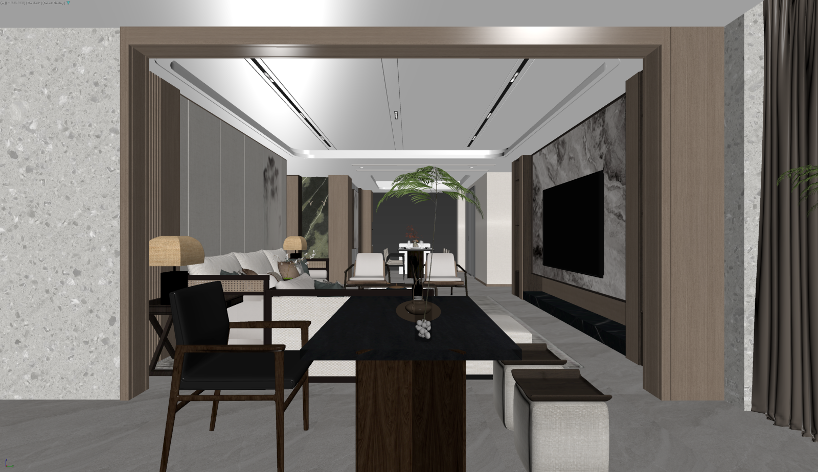 新中式客餐厅3D模型下载【ID:1222019648】