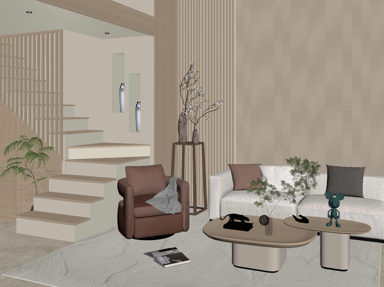 侘寂挑空客厅3D模型下载【ID:1221636575】