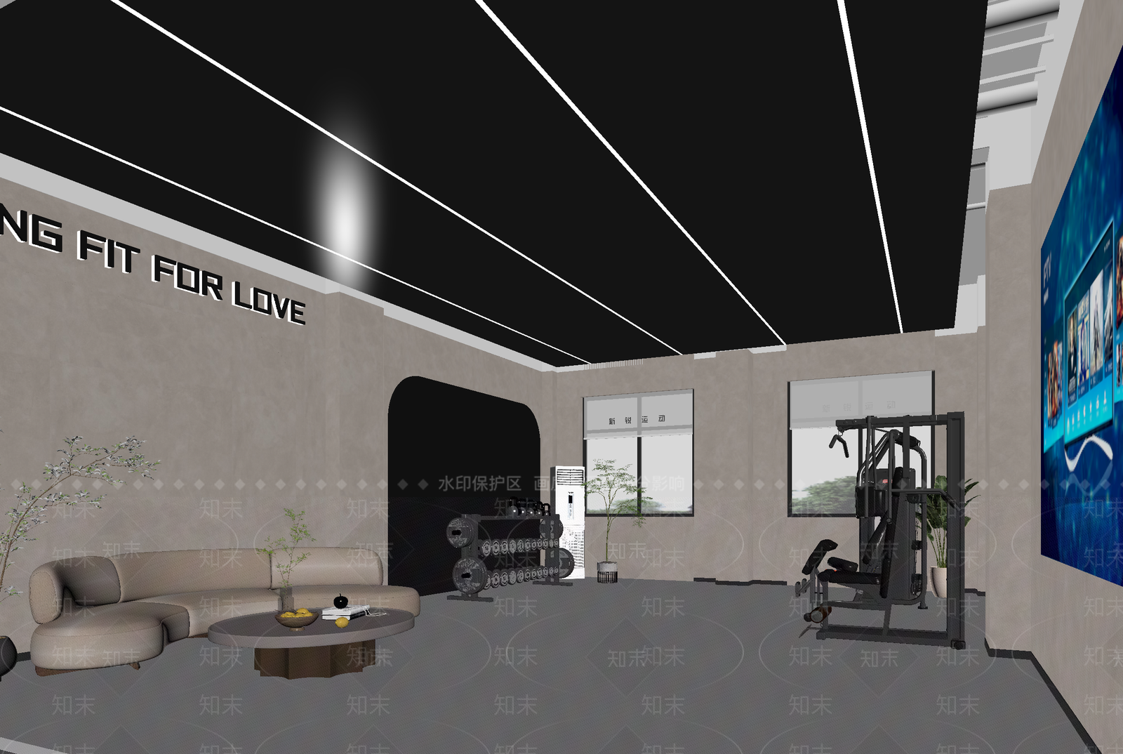 现代健身房3D模型下载【ID:1214142670】