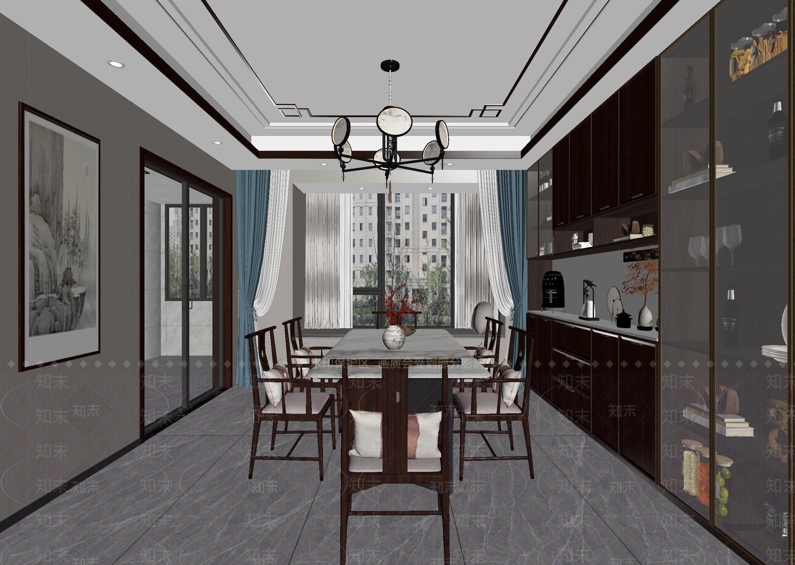新中式家居餐厅3D模型下载【ID:1215084698】