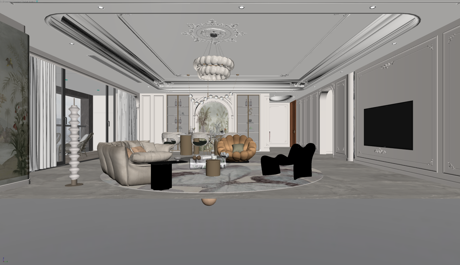 法式家居客厅3D模型下载【ID:1222055433】