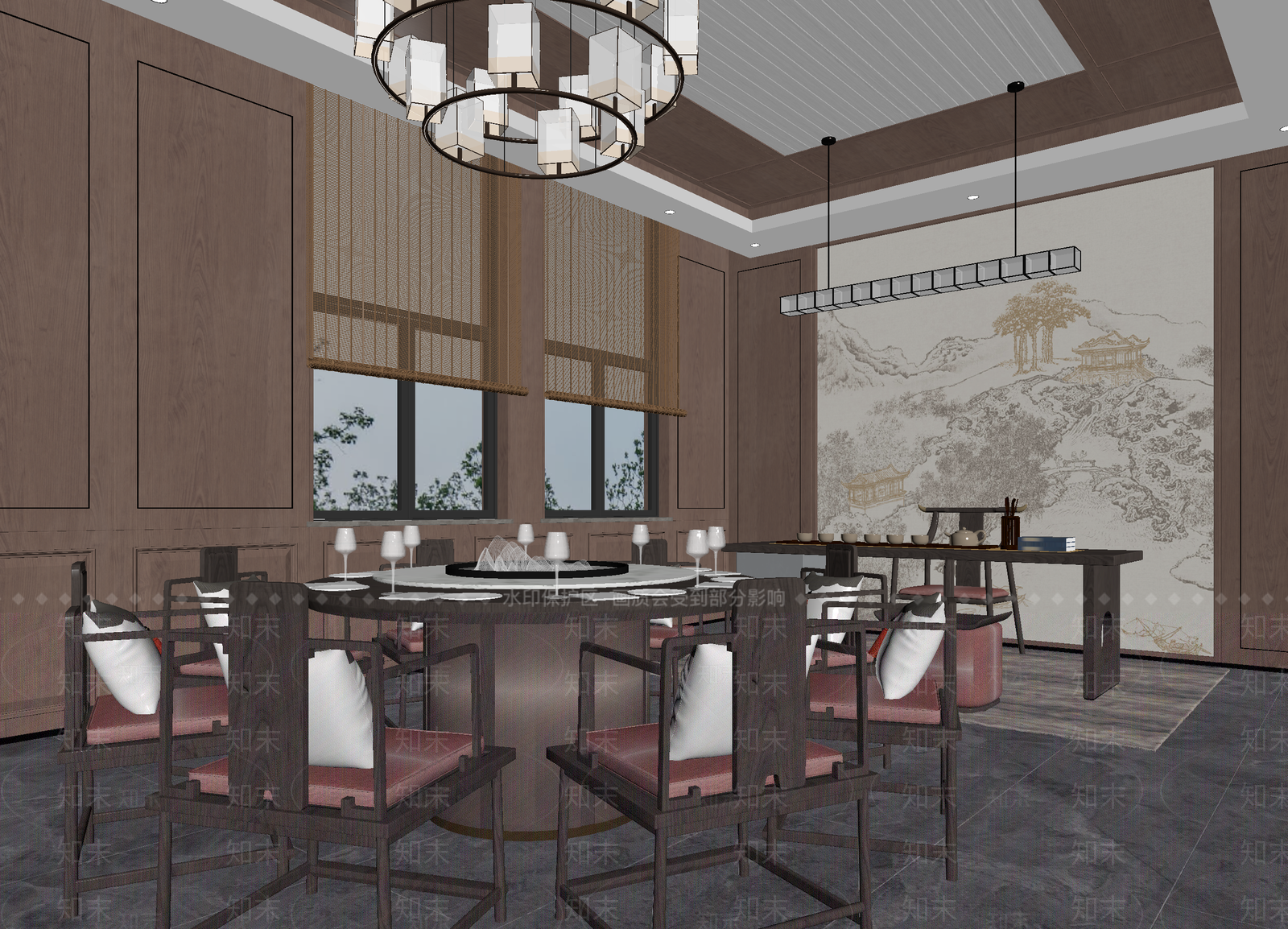 新中式中餐厅3D模型下载【ID:1214052180】