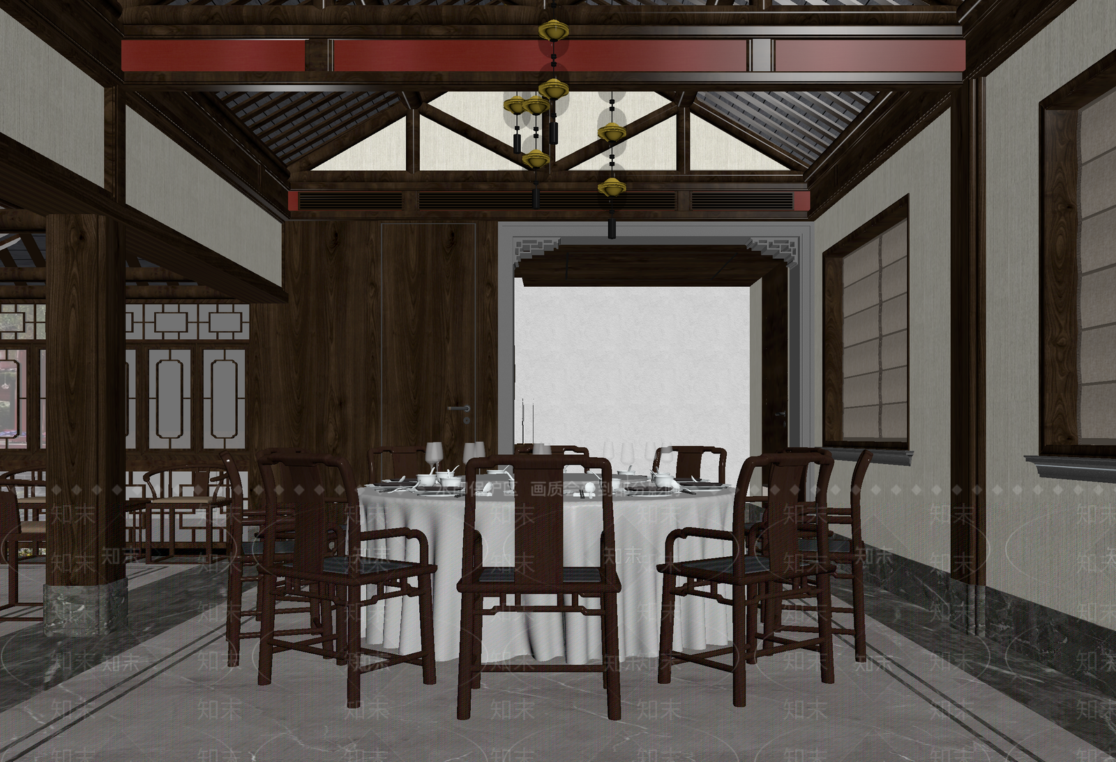 新中式中餐厅3D模型下载【ID:1214732518】