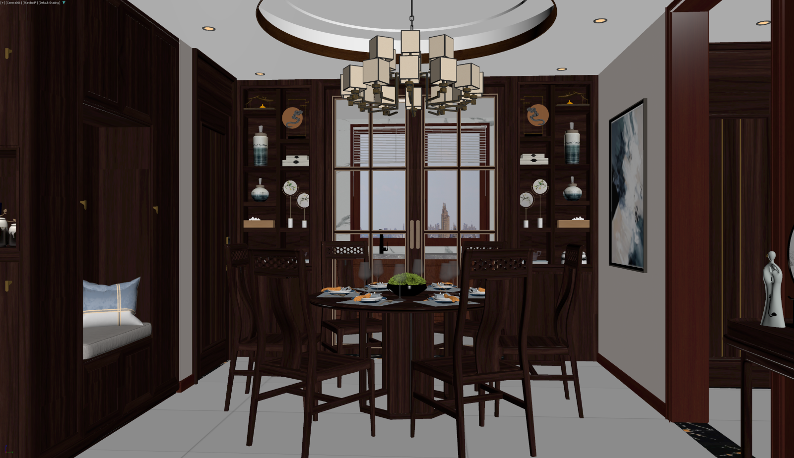 新中式家居餐厅3D模型下载【ID:1221669383】