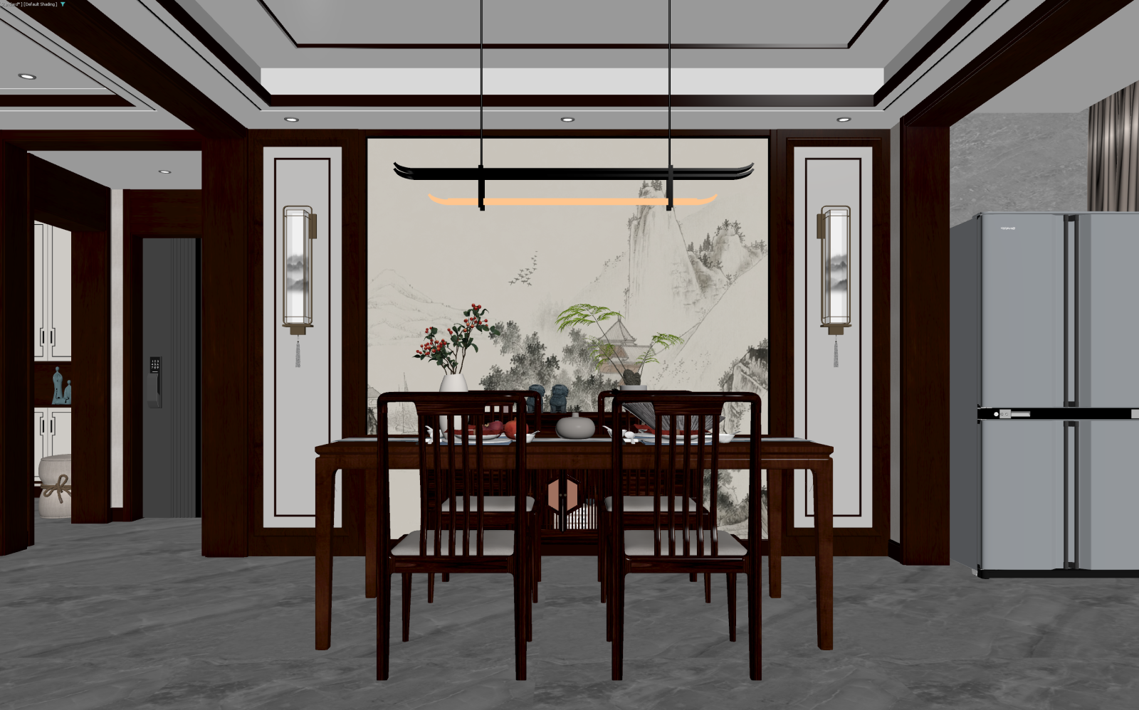 新中式家居餐厅3D模型下载【ID:1221490748】