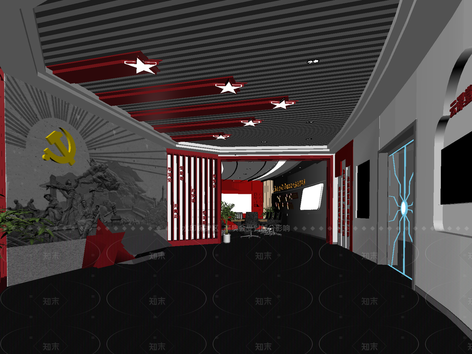现代党建展厅3D模型下载【ID:1214605207】