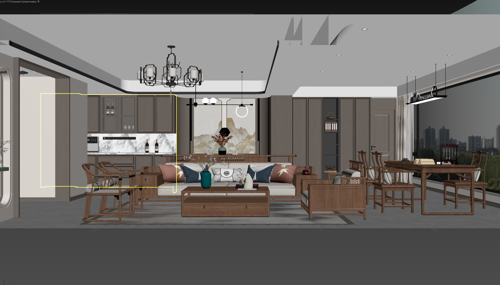 新中式客餐厅3D模型下载【ID:1221782187】