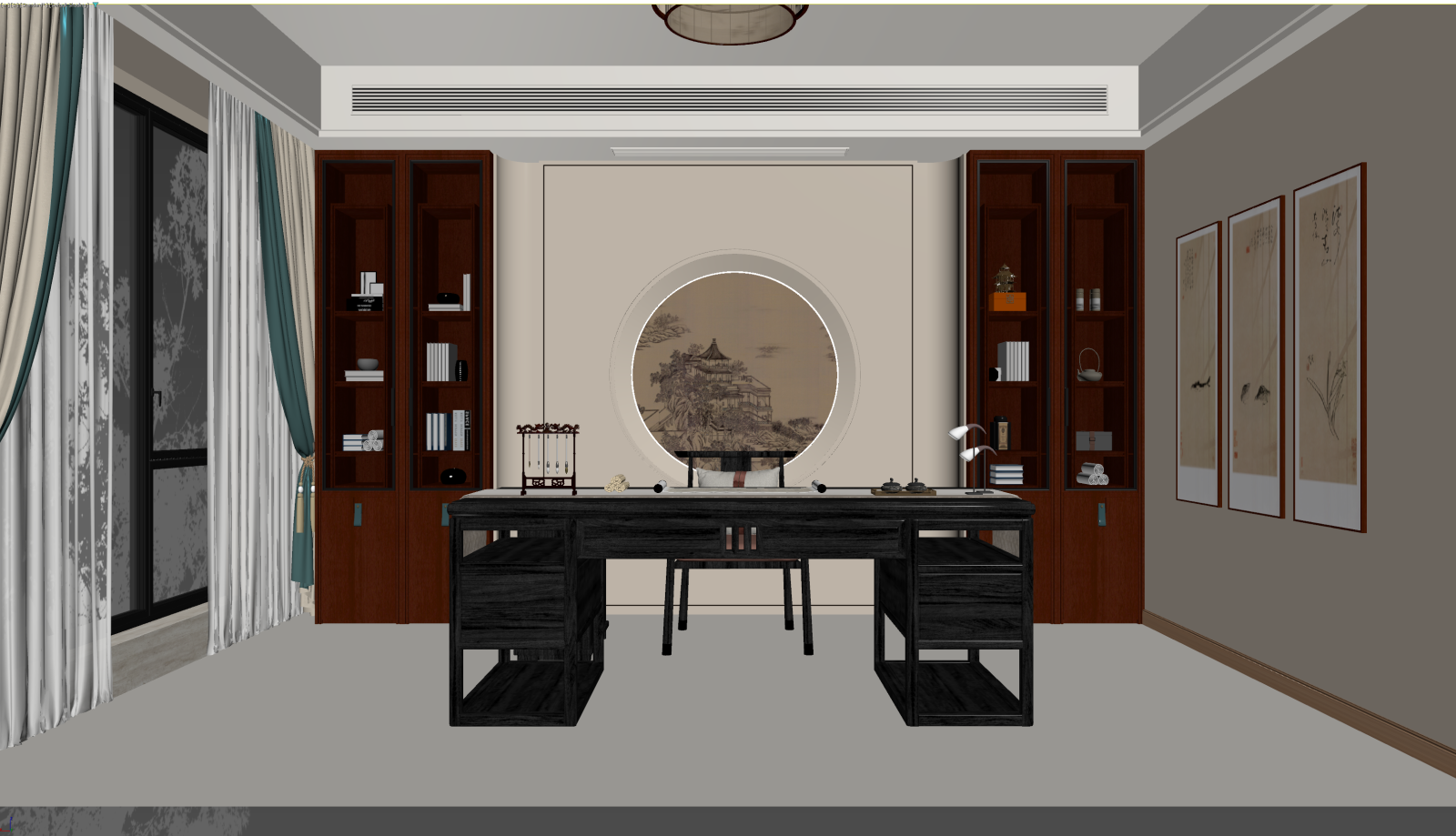 新中式书房3D模型下载【ID:1221850763】