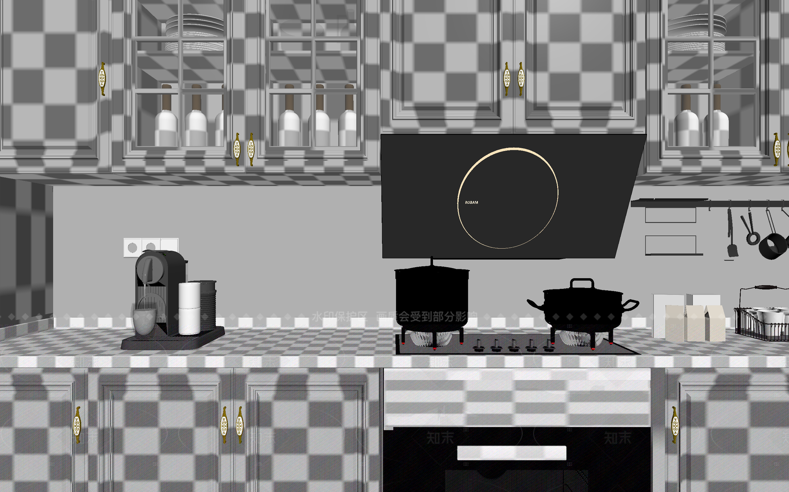 新中式封闭式厨房3D模型下载【ID:1214594022】