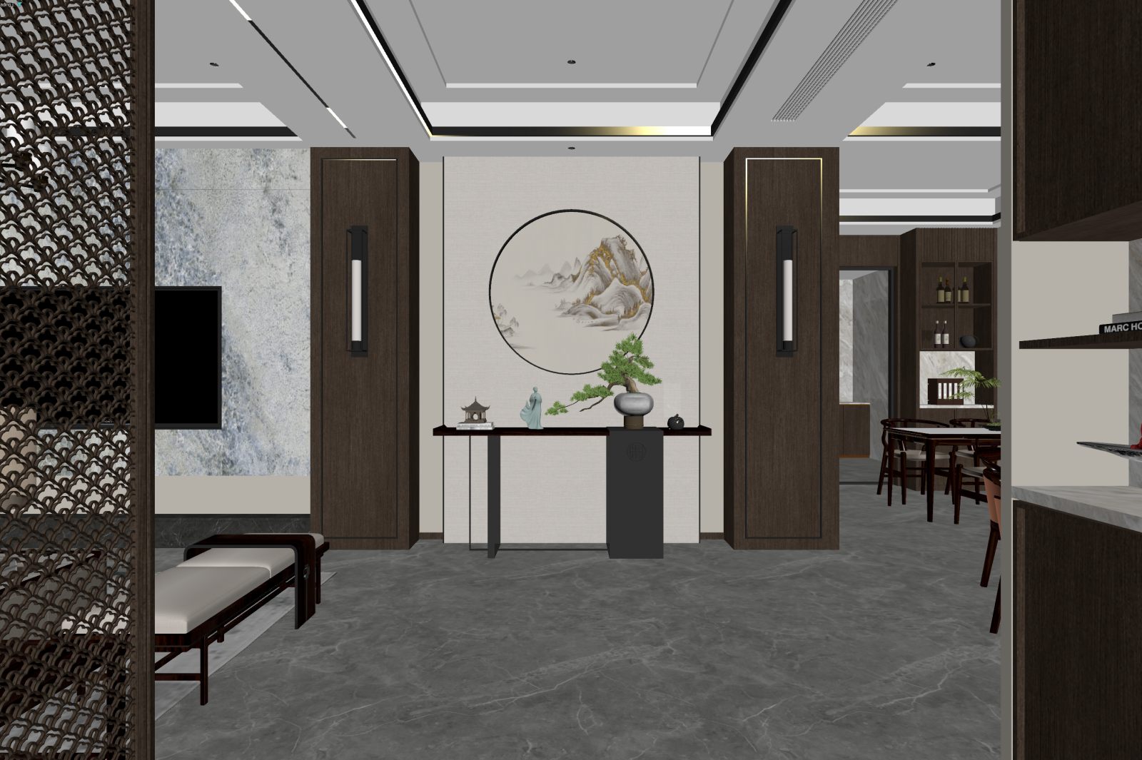 新中式客餐厅3D模型下载【ID:1221489610】