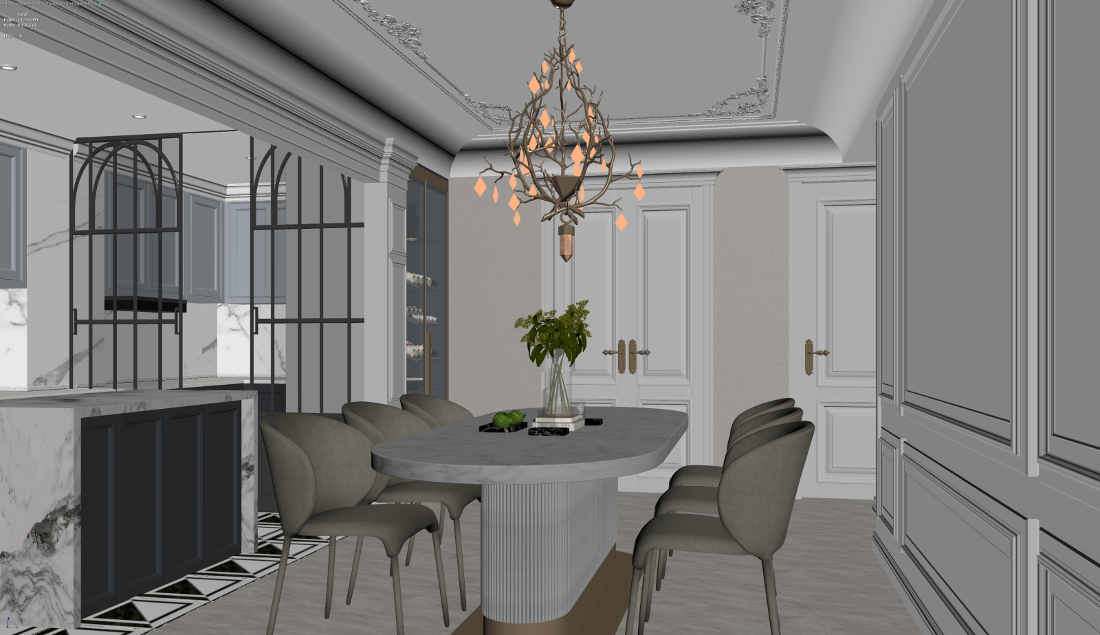 美式家居餐厅3D模型下载【ID:1221489291】