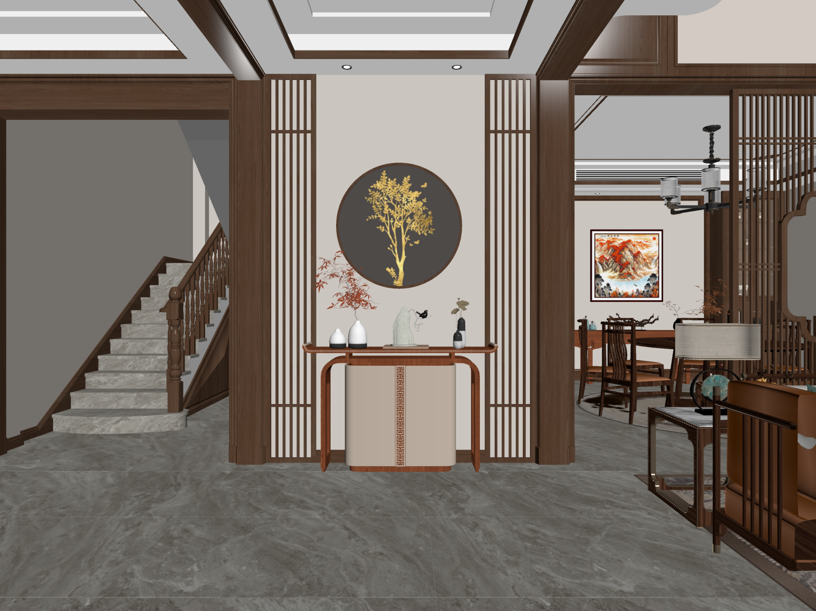 新中式玄关3D模型下载【ID:1221952655】