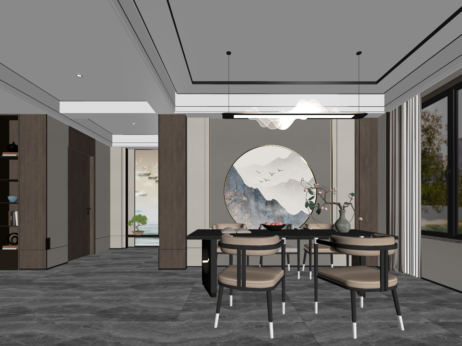 新中式家居餐厅3D模型下载【ID:1221494010】
