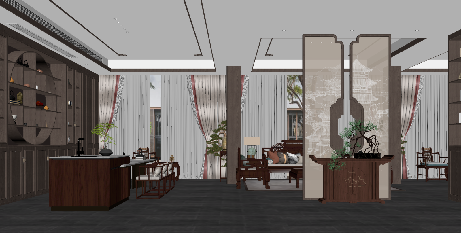 新中式客餐厅3D模型下载【ID:1221800604】