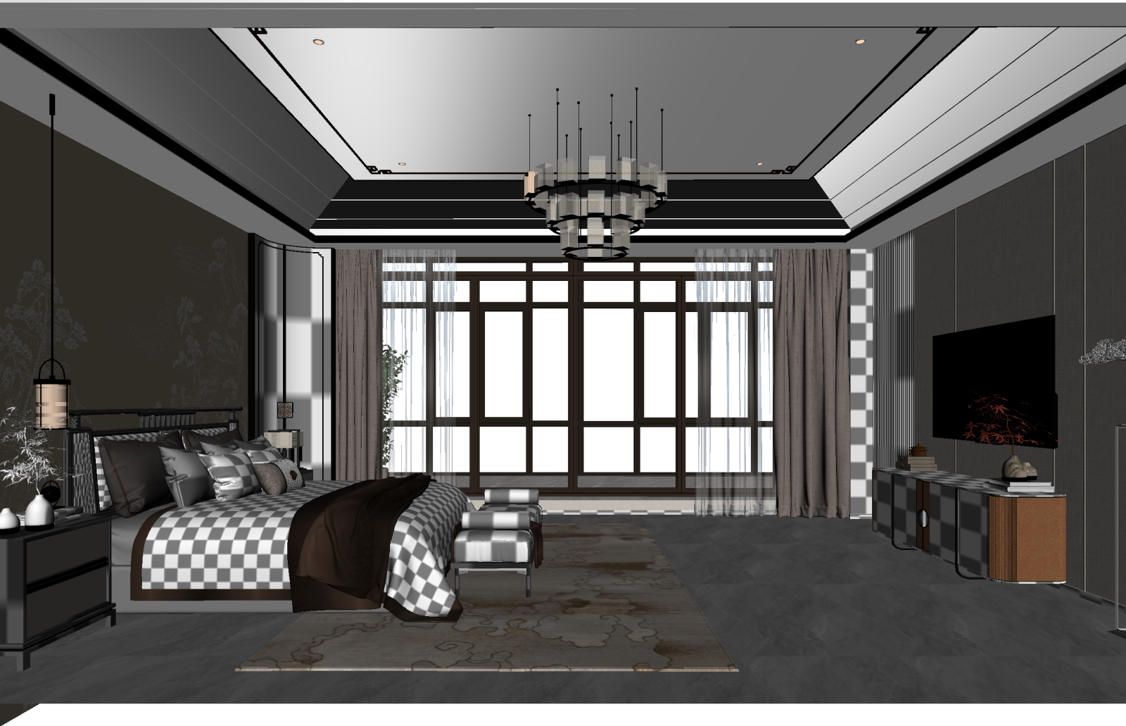 新中式家居卧室3D模型下载【ID:1222000107】