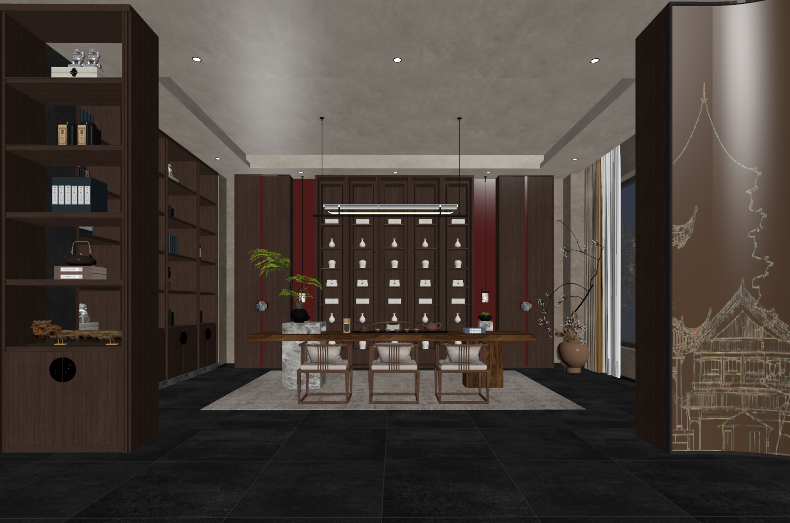 新中式茶馆3D模型下载【ID:1221620096】