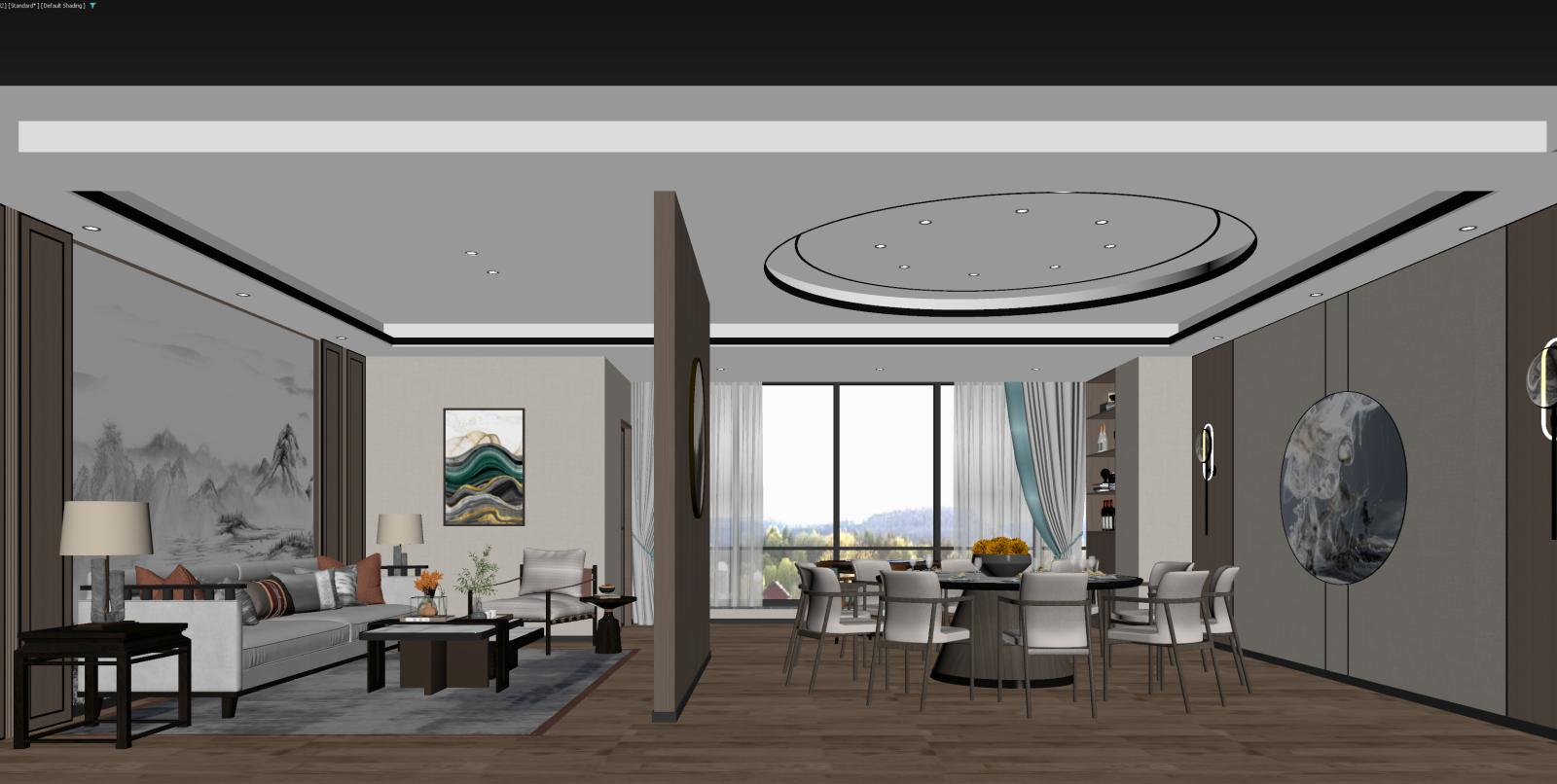 新中式客餐厅3D模型下载【ID:1221926908】