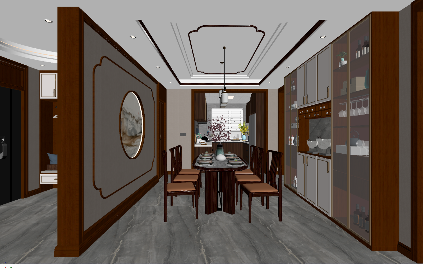 新中式家居餐厅3D模型下载【ID:1222028563】