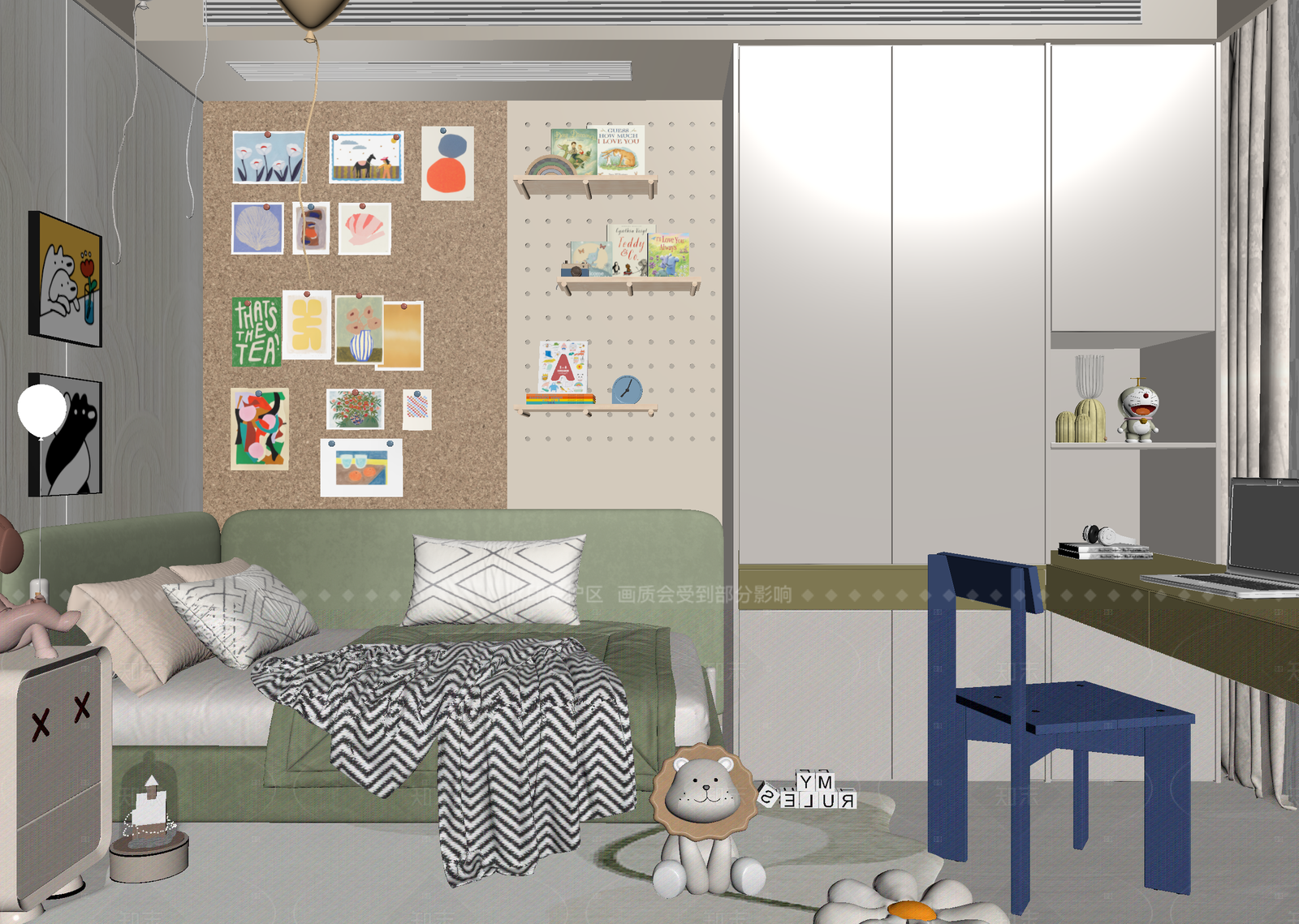 现代通用儿童房3D模型下载【ID:1214951938】