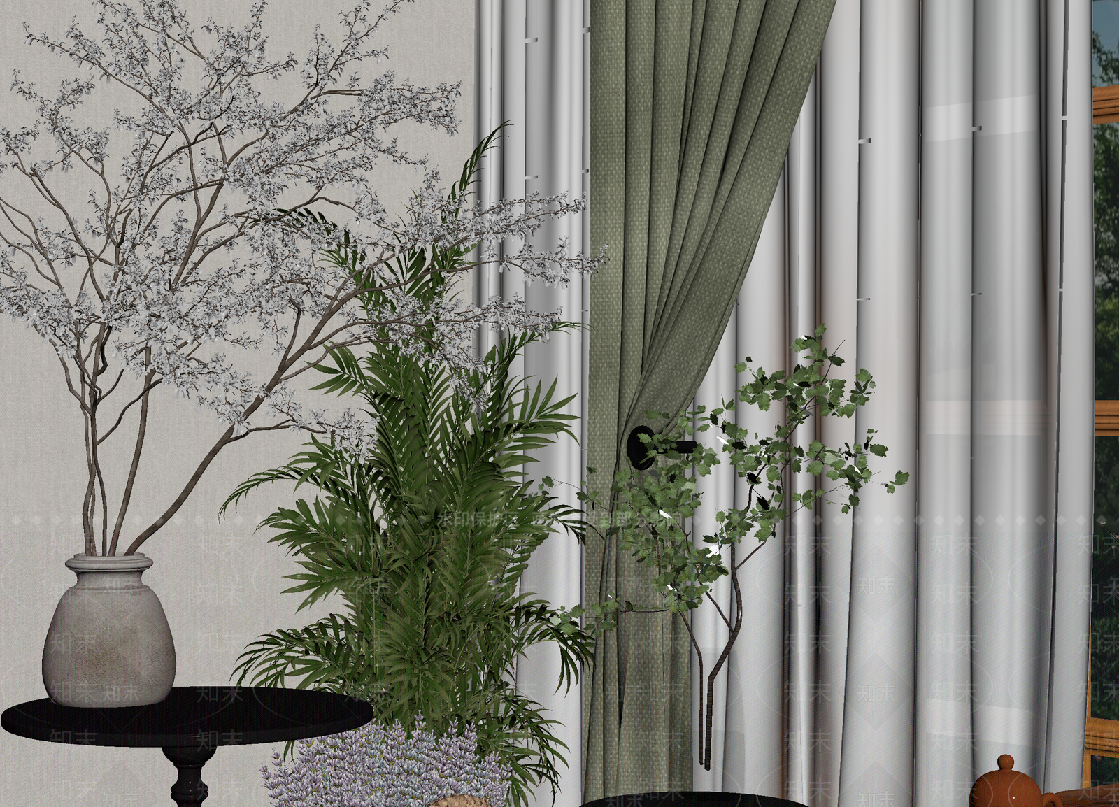 美式花草组合3D模型下载【ID:1214426447】