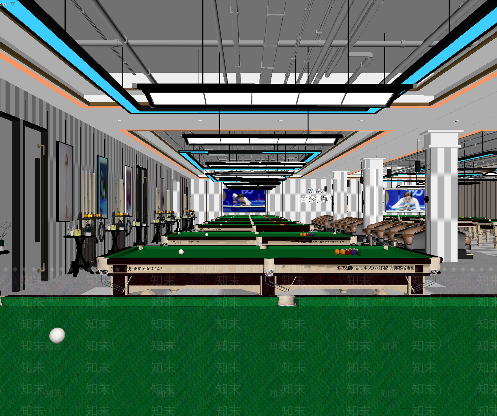 工业风台球室3D模型下载【ID:1213902497】