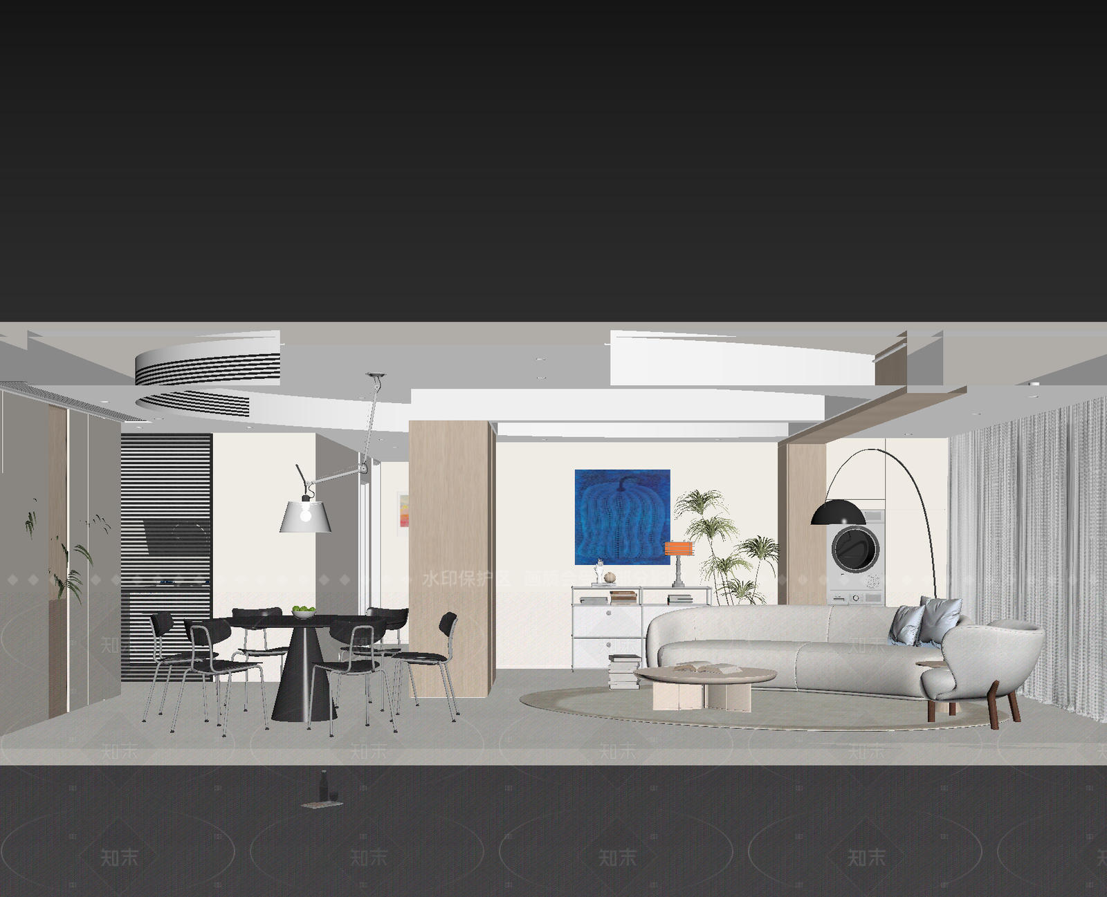 现代客餐厅3D模型下载【ID:1214975628】