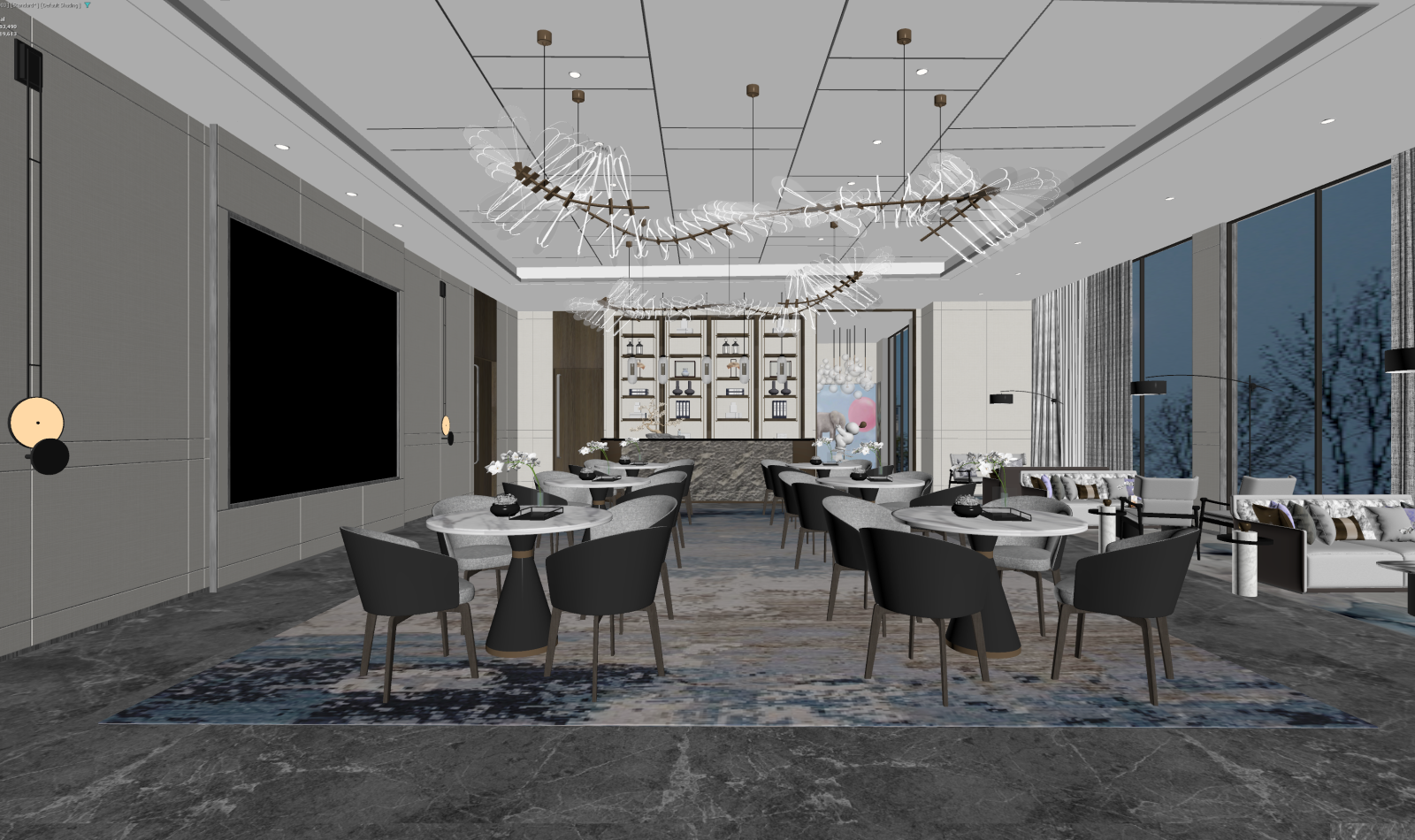现代酒店餐厅3D模型下载【ID:1221749489】