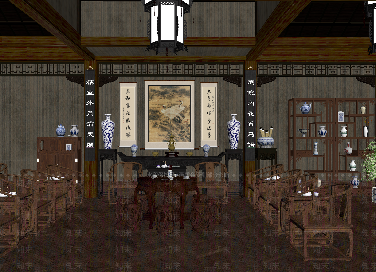 中式茶馆3D模型下载【ID:1214051143】